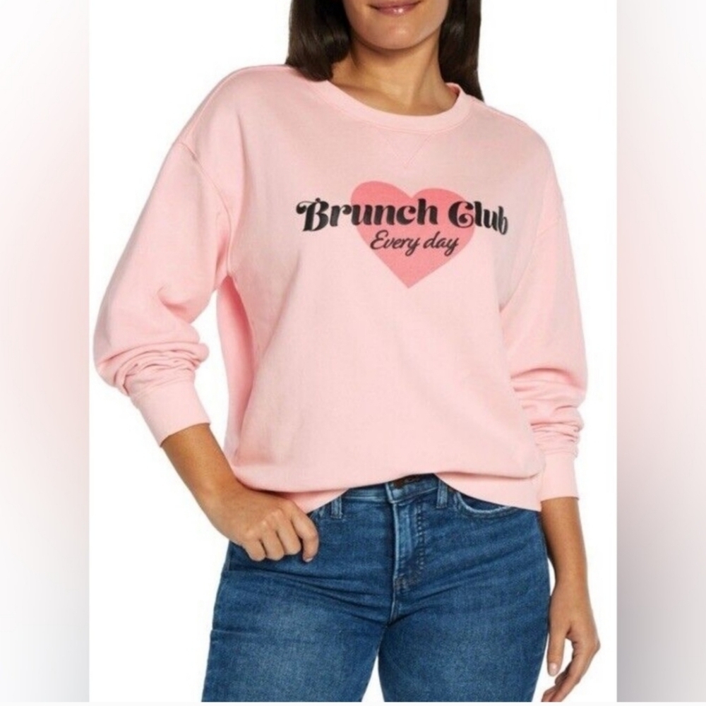 Wildfox Brunch Club Every Day Graphic Sweatshirt in‎ Pale Pink Size Large